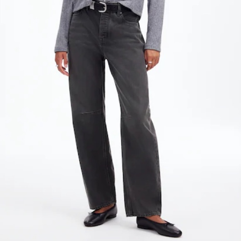 Madewell The Darted Barrel-Leg Jean Olenda Gray Black Wash